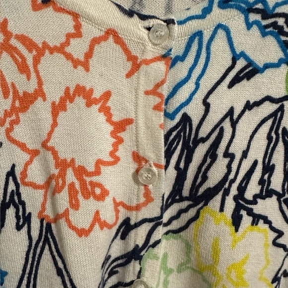 Rafaella Green and Orange Fitted Cardigan Button Down Floral Sweater Size Large - Picture 4 of 6